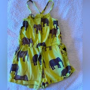 Elephant Print Kids Romper - Neon Green